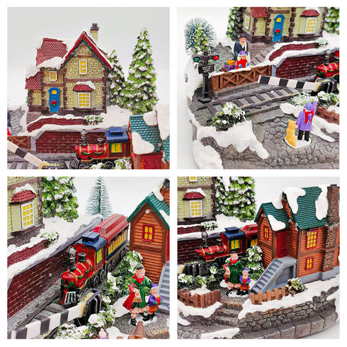 Animated Christmas Village with Train Station Musical Light-up Snowy Scene